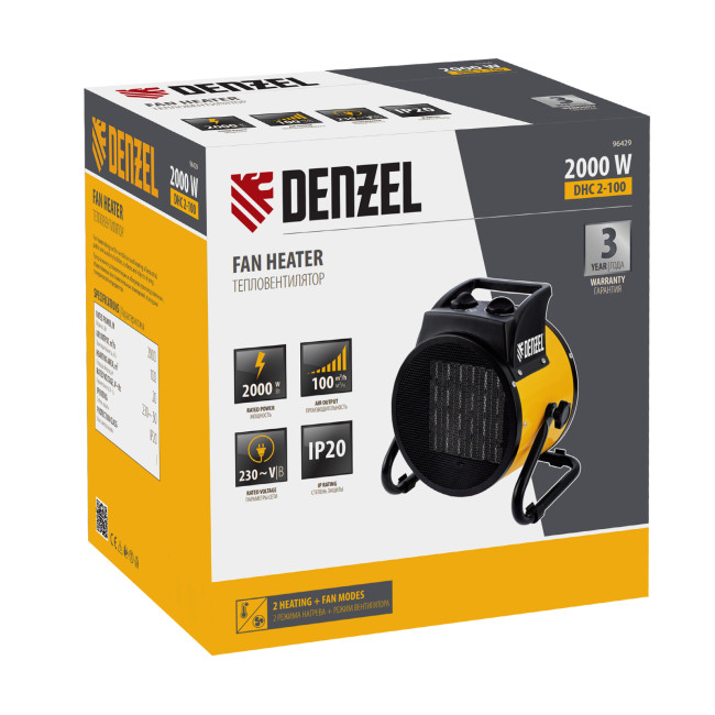 Тепловая пушка, керамический нагреватель (тепловентилятор) DHC 2-100, 230 В, 0.025/1/2 кВт Denzel в Красноярске Тепловая пушка, керамический нагреватель (тепловентилятор) DHC 2-100, 230 В, 0.025/1/2 кВт Denzel в Красноярске