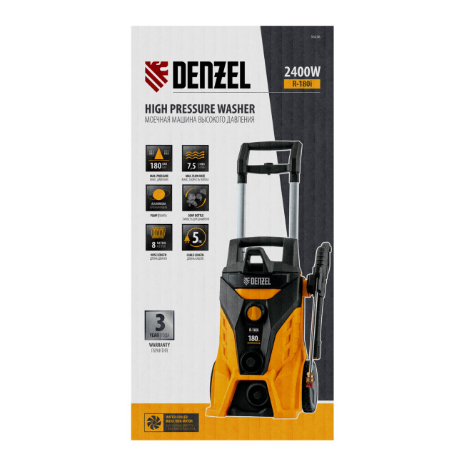 Моечная машина высокого давления R-180i, 2400 Вт, 180 бар, 7.5 л/мин, асинхронный двигатель Denzel в Красноярске Моечная машина высокого давления R-180i, 2400 Вт, 180 бар, 7.5 л/мин, асинхронный двигатель Denzel в Красноярске
