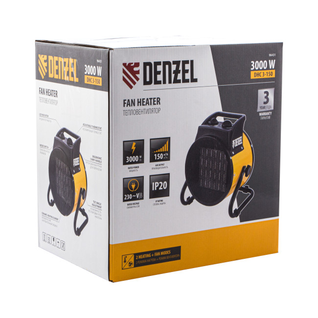Тепловая пушка, керамический нагреватель (тепловентилятор) DHC 3-150, 230 В, 0.025/1.5/3 кВт Denzel в Красноярске Тепловая пушка, керамический нагреватель (тепловентилятор) DHC 3-150, 230 В, 0.025/1.5/3 кВт Denzel в Красноярске