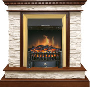 Каминокомплект Calgary - Дуб / Сланец бежевый с очагом Fobos FX Brass