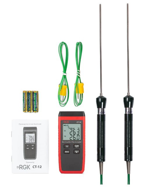 Термометр RGK CT-12 с 2-мя погружными зондами температуры TR-10W с поверкой в Красноярске