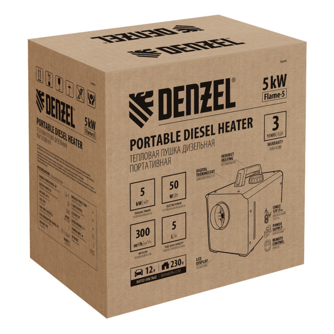 Дизельная тепловая портативная пушка  Flame-5, 5кВт, 300м3/ч, непр.наг., циф. терм. Denzel в Красноярске