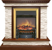 Каминокомплект Calgary - Дуб / Сланец бежевый с очагом Fobos FX M Brass