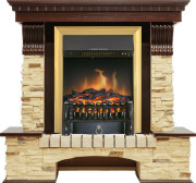 Каминокомплект Pierre Luxe - Темный дуб / Сланец с очагом Fobos FX Brass Каминокомплект Pierre Luxe - Темный дуб / Сланец с очагом Fobos FX Brass