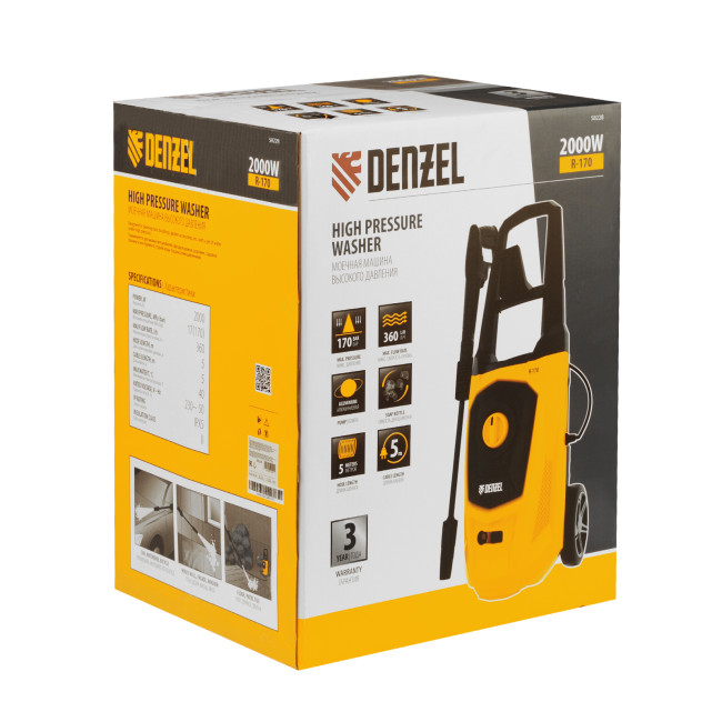 Моечная машина высокого давления R-170, 2000 Вт, 170 бар, 360 л/ч, колесная Denzel в Красноярске