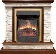 Каминокомплект Calgary - Дуб / Сланец бежевый с очагом Majestic FX Brass