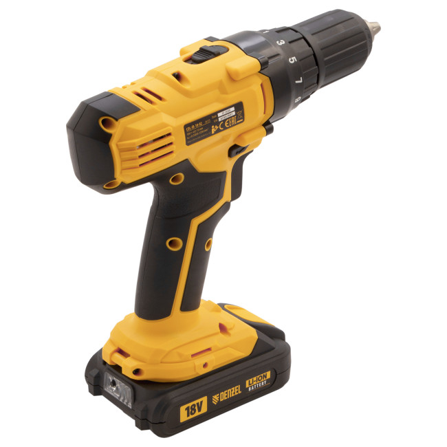 Дрель-шуруповерт аккумуляторная CDL-IB-18-02, Li-Ion, 18 В, 2 акк. Denzel в Красноярске