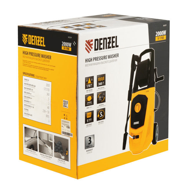 Моечная машина высокого давления R-170D, 2000 Вт, 170 бар, 360 л/ч, с барабаном Denzel в Красноярске