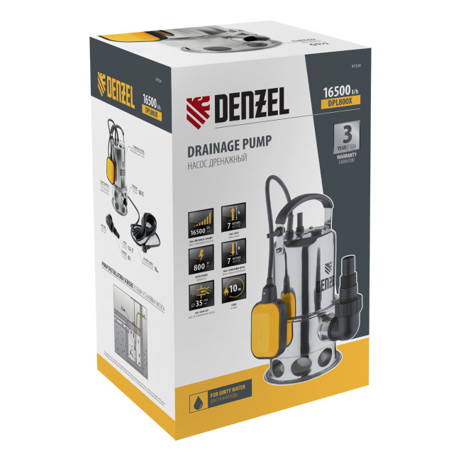 Дренажный насос DPL800X, 800 Вт, подъем 7 м, 16500 л/ч Denzel       в Красноярске