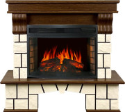 Каминокомплект Porto (Разборный) - Орех каньон/Белый камень с очагом Dioramic 25 LED FX