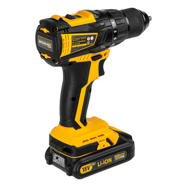 Дрель-шуруповерт аккумуляторная, бесщет. BLDL-IB-18-02, Li-Ion, 18 В, 2 акк. Denzel в Красноярске