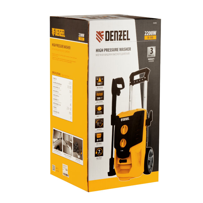 Моечная машина высокого давления R-180, 2200 Вт, 180 бар, 380 л/ч, колесная Denzel в Красноярске Моечная машина высокого давления R-180, 2200 Вт, 180 бар, 380 л/ч, колесная Denzel в Красноярске