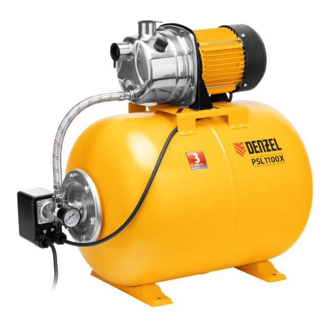 Насосная станция PSL1100X, 1100 Вт, 3600 л/ч, ресивер 50 л, подъем 45 м, нержавейка Denzel в Красноярске