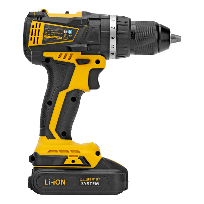 Дрель-шуруповерт аккумуляторная ударная бесщет CIDB-IB-18-02, Li-Ion, 18 В, 2 акк. Denzel в Красноярске