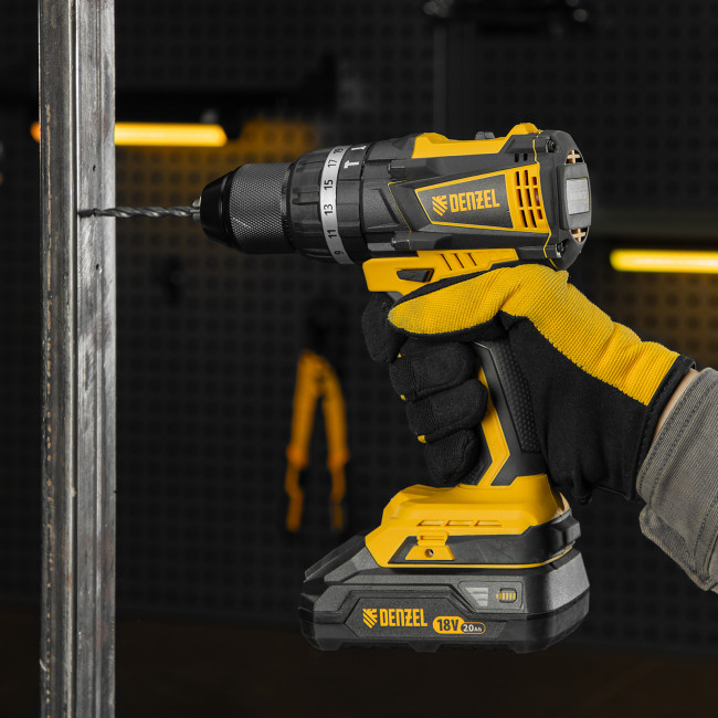 Дрель-шуруповерт аккумуляторная ударная бесщет CIDB-IB-18-02, Li-Ion, 18 В, 2 акк. Denzel в Красноярске