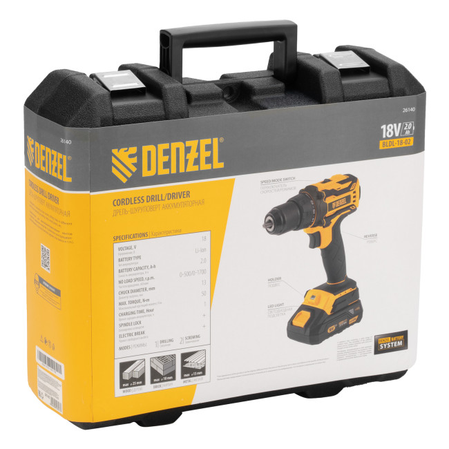 Дрель-шуруповерт аккумуляторная, бесщет. BLDL-18-02 Li-Ion, 18 В Denzel в Красноярске
