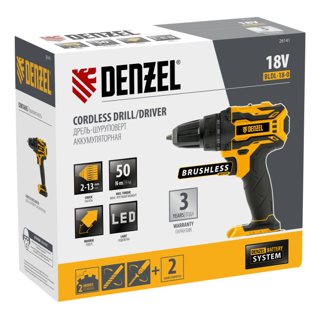 Дрель-шуруповерт аккумуляторная, бесщет. BLDL-18-0 Li-Ion, 18 В Denzel в Красноярске