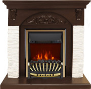 Каминокомплект Bern Сланец мелкий белый / Темный дуб с очагом Aspen Gold