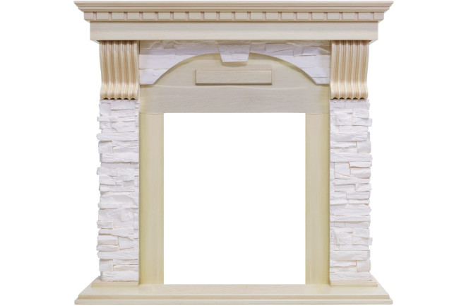 Каминокомплект Dublin - Слоновая кость с патиной / Сланец крем с очагом Flagstaff в Красноярске