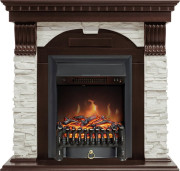 Каминокомплект Dublin угловой - Темный дуб / Сланец белый с очагом Fobos FX Black