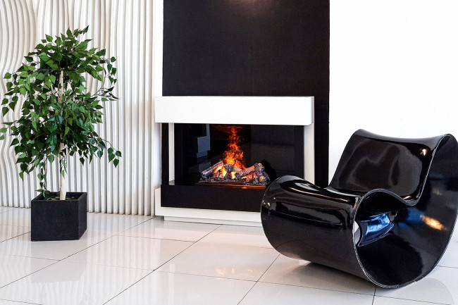 Каминокомплект Cube - Белый с черным с очагом Cassette 400 LNH-INT (с дровами) в Красноярске