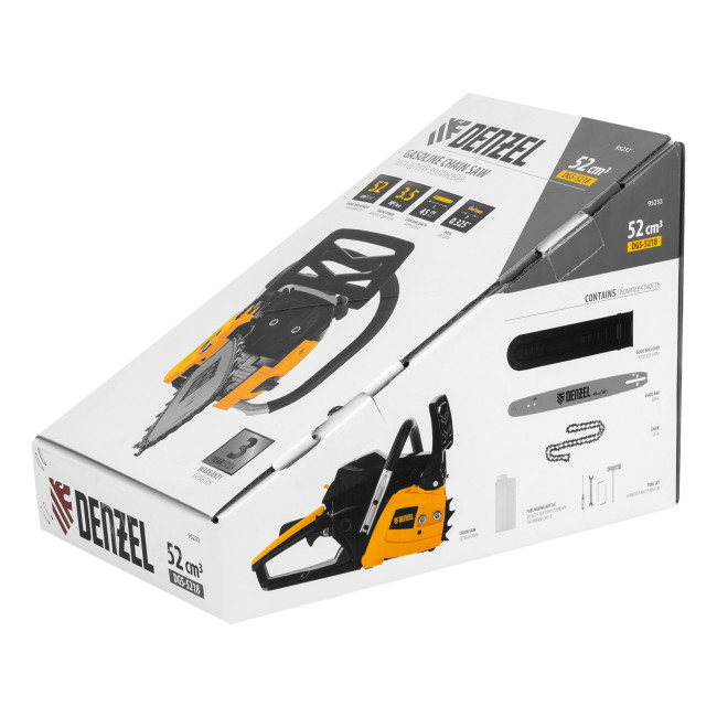 Пила цепная бензиновая DGS-5218, шина 45 см, 52 см3, 3.5 л.с, шаг 0.325, паз 1.5 мм, 72 звена Denzel в Красноярске