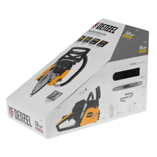 Пила цепная бензиновая DGS-5820, шина 50 см, 58 см3, 4.1 л.с, шаг 0.325, паз 1.5 мм, 76 звеньев Denzel в Красноярске