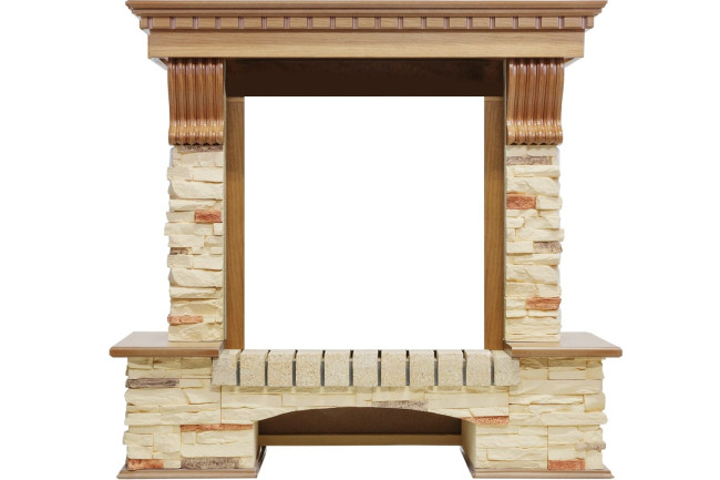 Каминокомплект Pierre Luxe - Дуб / Сланец с очагом Fobos FX M Brass в Красноярске Каминокомплект Pierre Luxe - Дуб / Сланец с очагом Fobos FX M Brass в Красноярске